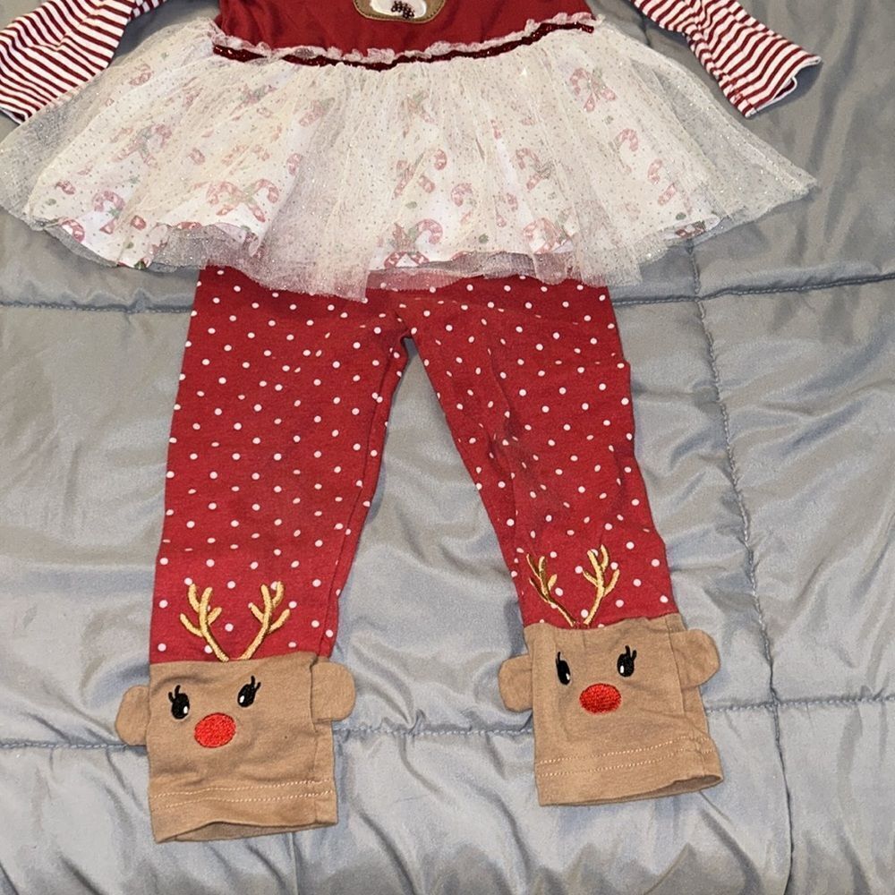 Girls Red Reindeer Tutu Matching Set - Holiday Outfit - Picture 3 of 6